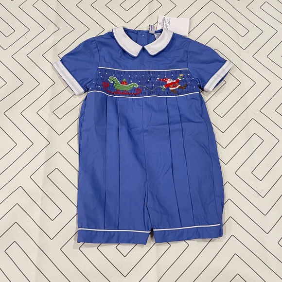 NWT Orient Express Smocked Christmas Romper - Picture 1 of 9